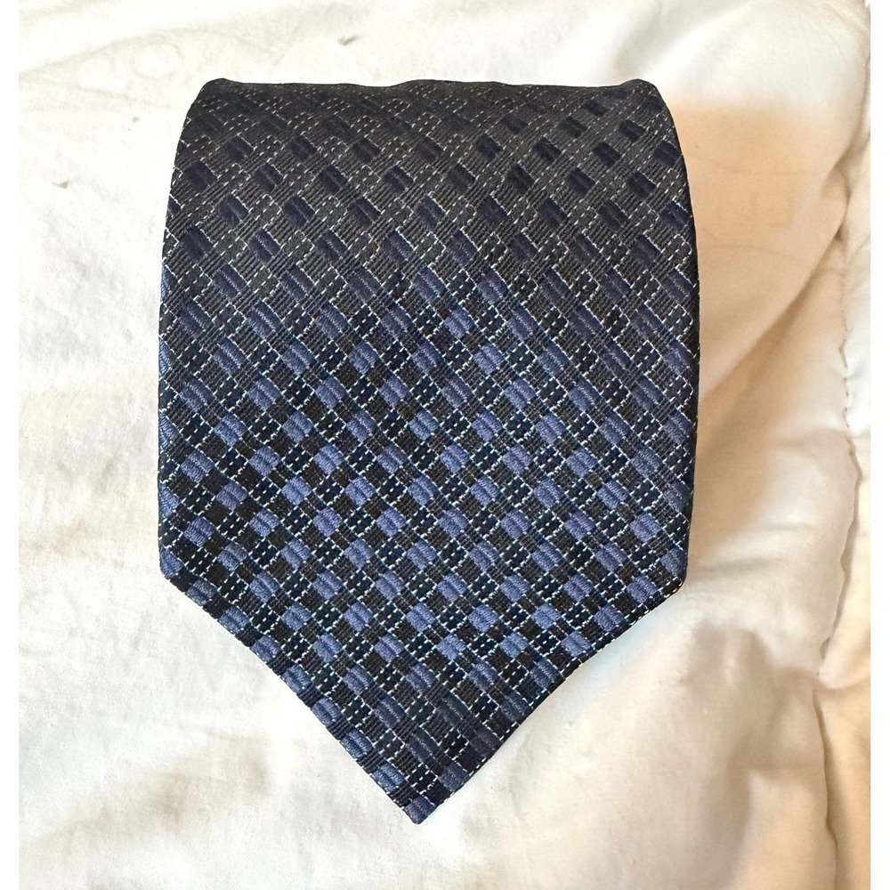 Calvin Klein Necktie Mens OS Blue Grey Excellent Geometric Woven Silk Tie